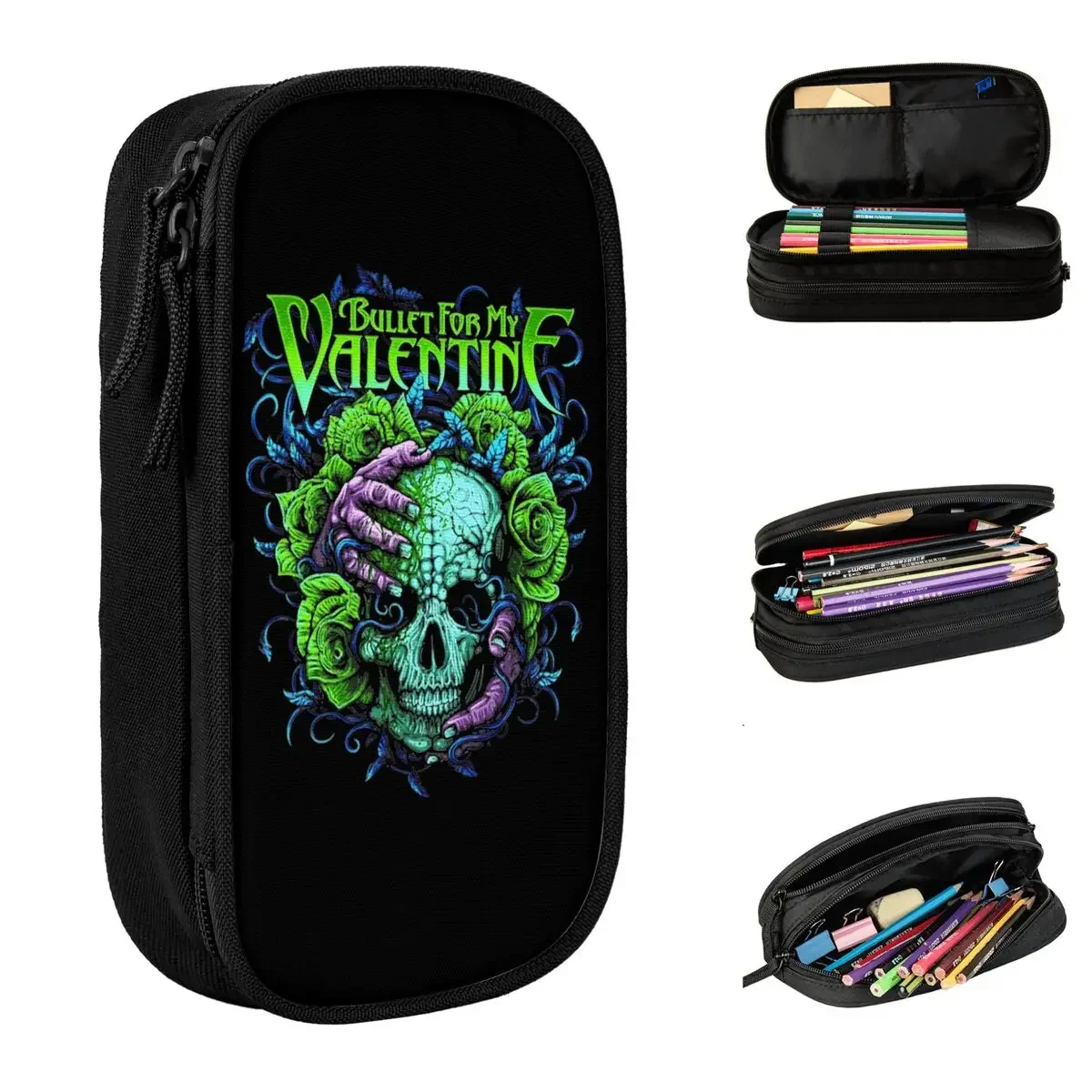 Bullet For My Valentine Skull Pencil Cases Music Pencil Pouch Pen Box for Girls Boys Large Storage Bags Office Stationery