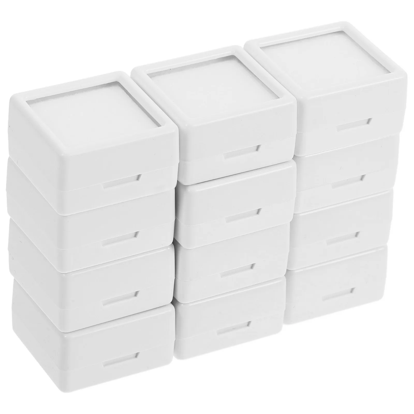 

12Pcs Transparent Gems Display Box Clear Glass Top Jewelry Showcase Case Square Design White Base Sponge Interior for Jewelry
