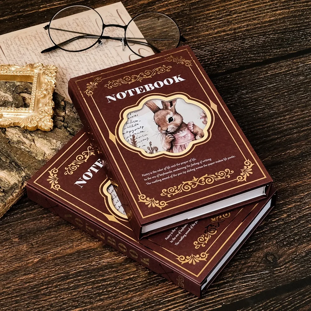 Neues Senior Dark Red Vintage Rabbit Hot Gold Notizbuch Amazon Grenzüberschreitender Hot Notizblock Student Office Notizblock Manuelles Hauptbuch