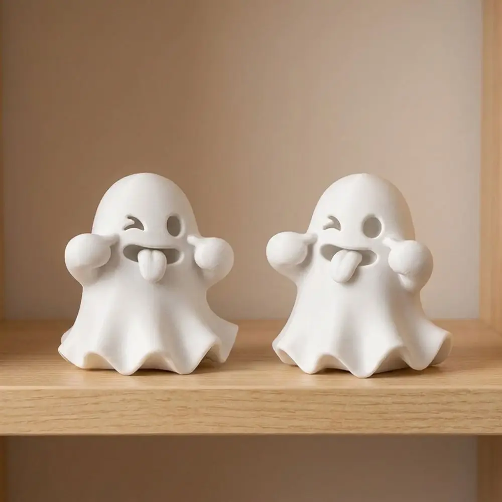 Playful Halloween Ghost Figurines Mischievous 3D Printed Cute Ghost Statues Fun Expression Gothic Table Ghost Sculpture