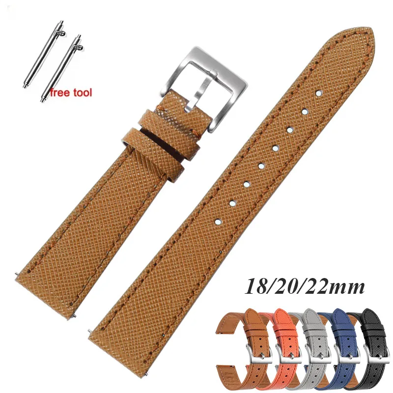 Leder-Uhrenarmband, 18 mm, 20 mm, 22 mm, Schnellverschluss-Armband, Nylon-Armband, Sportarmband, Herren, Vintage-Stil, genähte Leder-Uhrenarmbänder