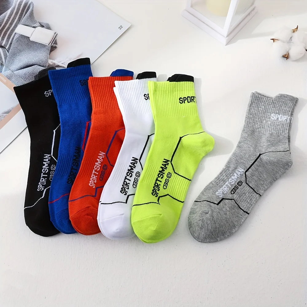 6/12 Pairs Men's Middle Tube Socks Solid Color Letter Print Breathable Sweat Absorbent Autumn Winter Sports Socks for Couples