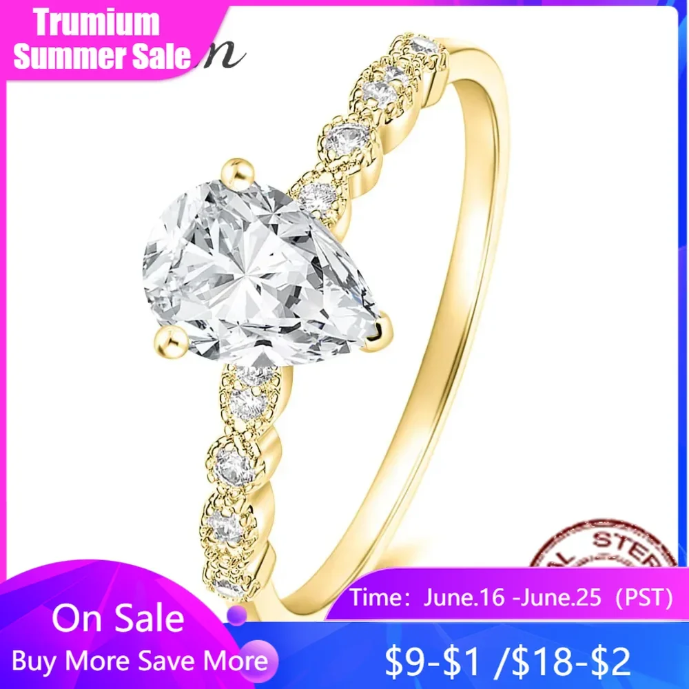 

Trumium New Style 925 Sterling Silver Teardrop Engagement Rings for Women Sparkling Zircon Wedding Bands Fine Jewelry Gift