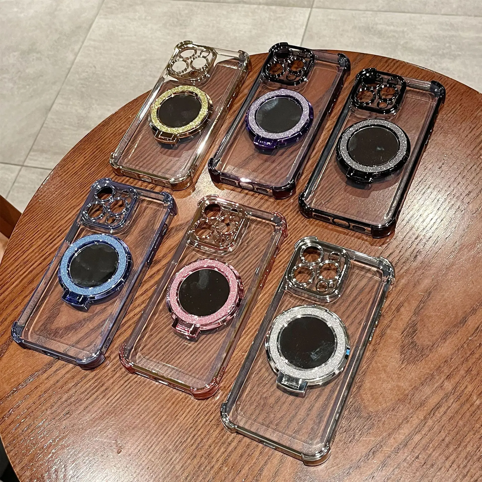 

Luxury Glitter Diamond Mirror Bracket Magnetic Case For IPhone 16 15 14 Plus 13 12 11 Pro Max X XS XR Max Soft Plating Cover