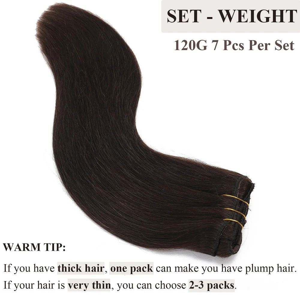 Ekstensi rambut manusia, klip mulus dalam ekstensi rambut manusia warna lurus coklat untuk wanita 120G/220G Aliexpress France Humain klip ekstensi rambut