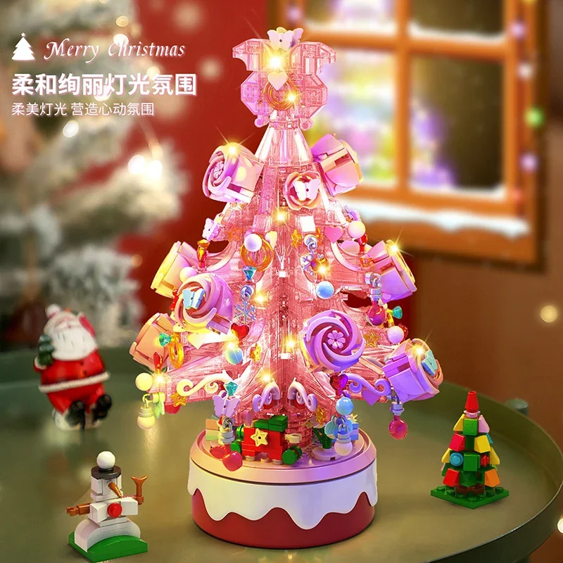 

Creative And Fun Christmas Tree Lighting Music Box Desktop Decoration Building Blocks Bricks Toys Gifts
