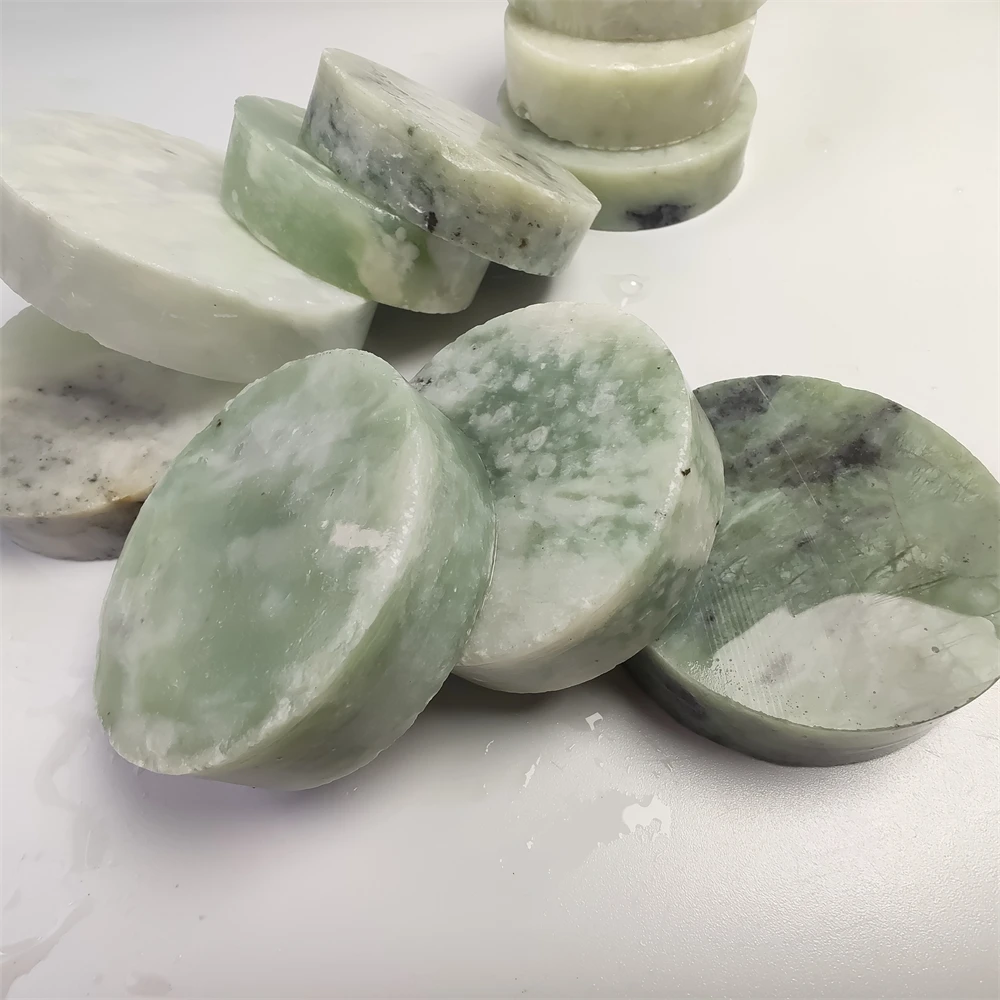 Natural Xiuyan Jade Serpentine Stone Bracelet Core Carving Material Xiuyan Jade Slice Home Decoration Coasters