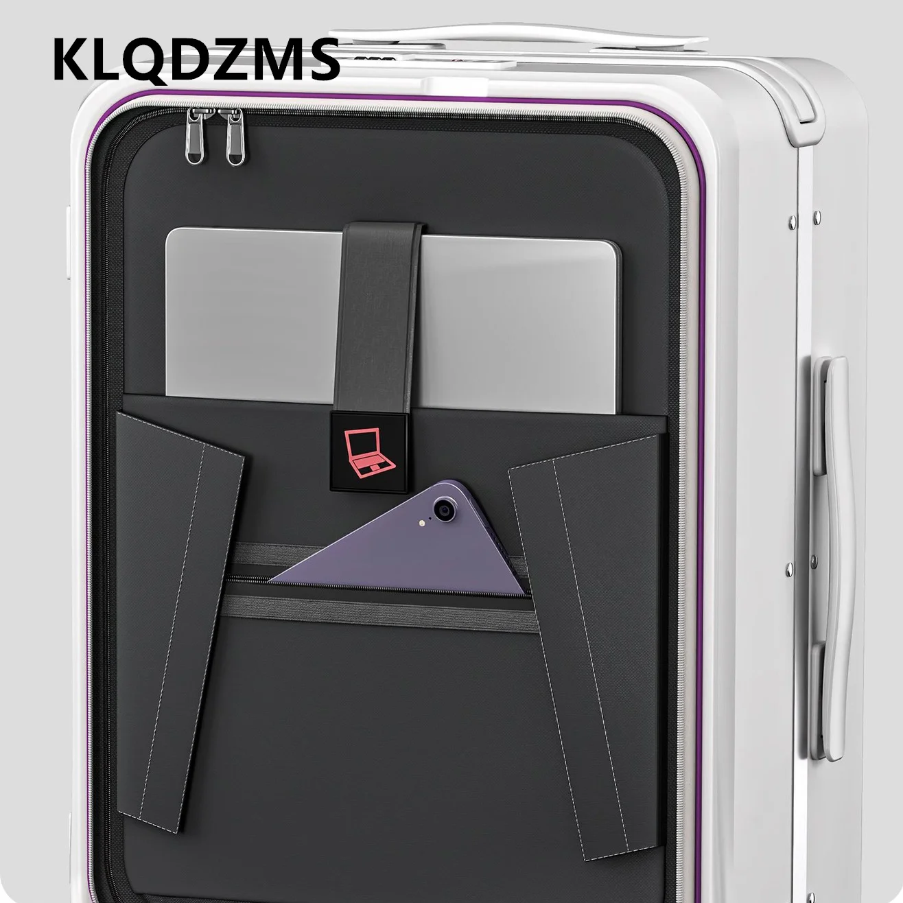 KLQDZMS Laptop Suitcase Front Opening Boarding Box USB Charging Multifunctional Trolley Case 20