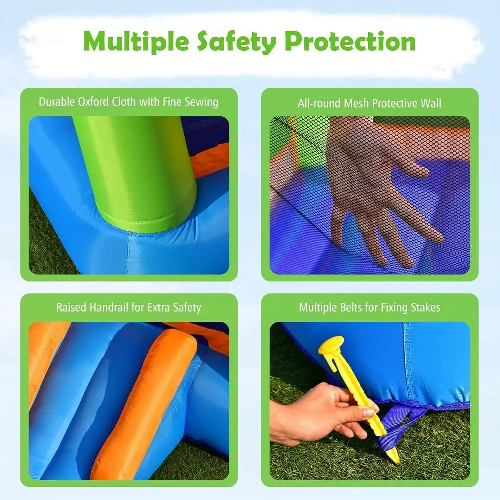 قلعة قفز للأطفال قابلة للنفخ مع زحليقة، مقاس 8 × 6.5 × 4.7 قدم، تشمل حقيبة حمل، طقم إصلاح، أوتاد، للاستخدام الداخلي والخارجي