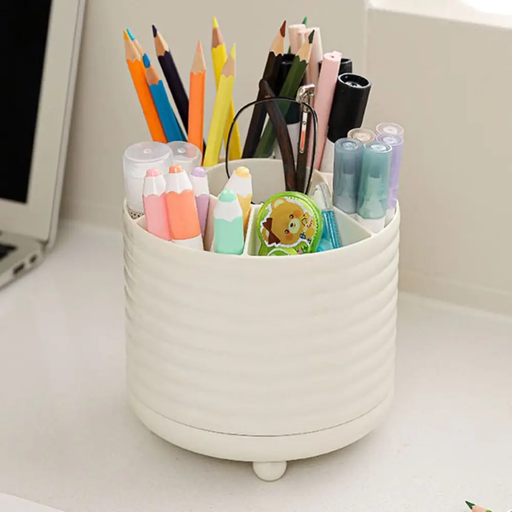 

360° Rotating Pen Container with 7 Compartments Space Saving Makeup Brush Holder Large Capacity Plastic