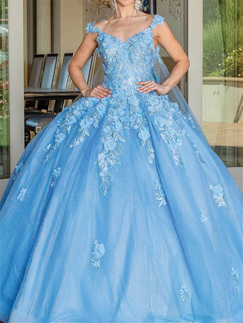 Vestido De baile De tul con purpurina para mujer, traje con apliques florales en 3D, Quinceañera De 15 pulgadas, Vestidos De cóctel con cuentas, 2023