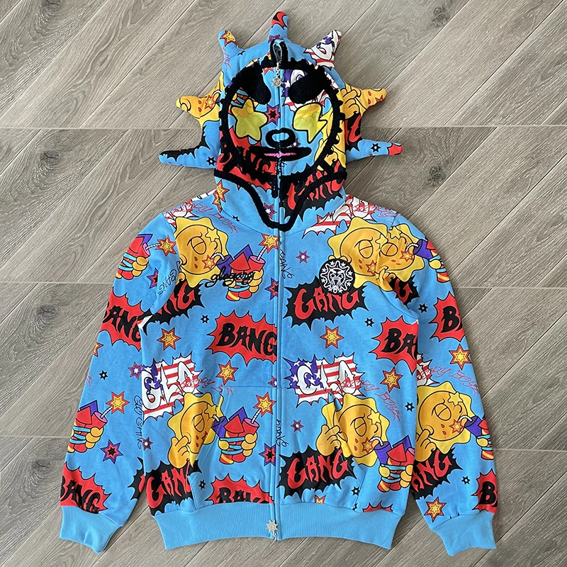 Glo Gang The Glory Full Zip Multi-color Printed Zipper Sweater