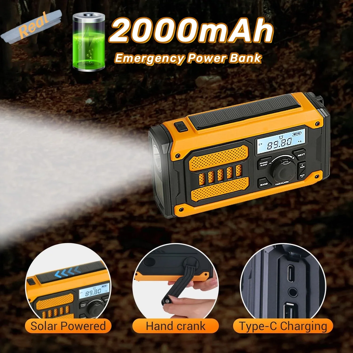 CENTRALINTEL Solar Emergency Radio Portable AM FM NOAA Weather Radio Hand Crank SOS Outside Radio 2000mAH Cell Phone Charger