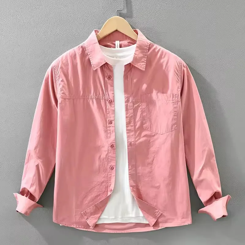 2026 Spring Autumn New Simple Multi Color 100% Cotton Comfort Shirt for Men Seagull Collar Sense of Layering Streetwear Men Tops