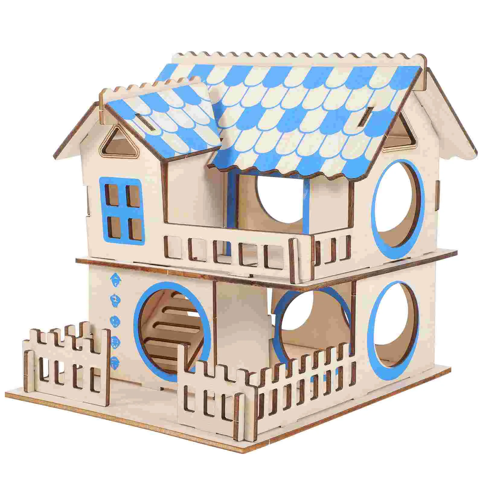 Hamster Double-Deck Villa Tower Small Pet Climbing Rack Wooden House Mansion Stair Detached for Hamsters