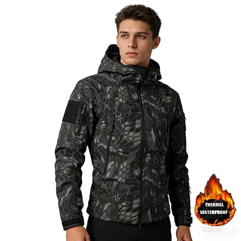 

Зимняя куртка из мягкой ткани Shark Skin для мужчин, с флисовой подкладкой, теплая, водонепроницаемая, тактическая, для походов и охоты