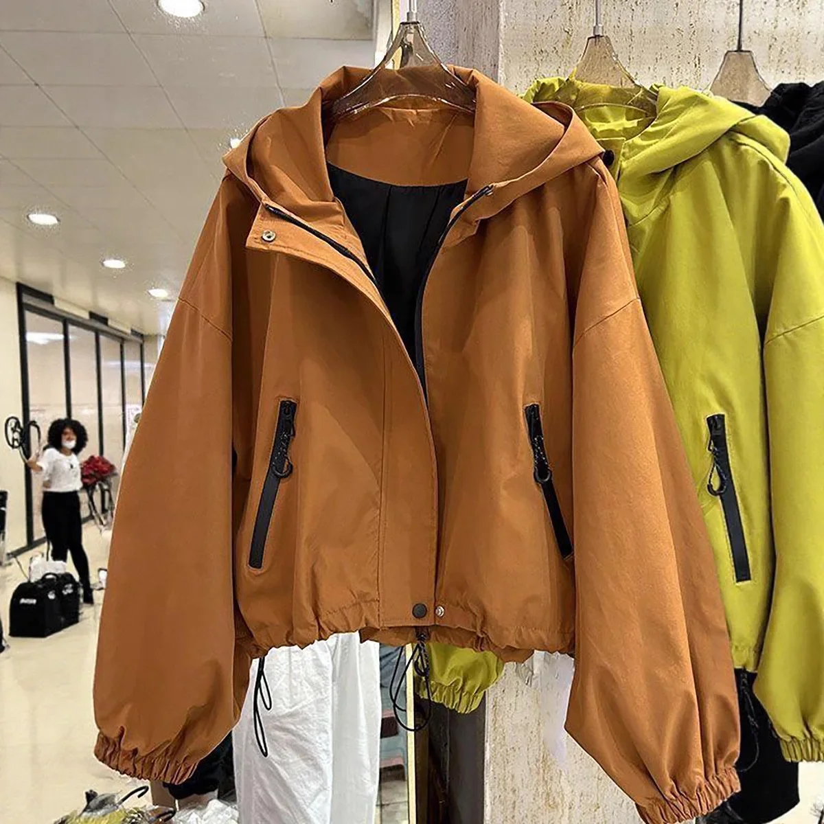 

Casual Hooded Jacket Short Thin Fashionable Autumn Winter New Style Polyester Fiber Pure Color Regular Fit Women's Comfortable