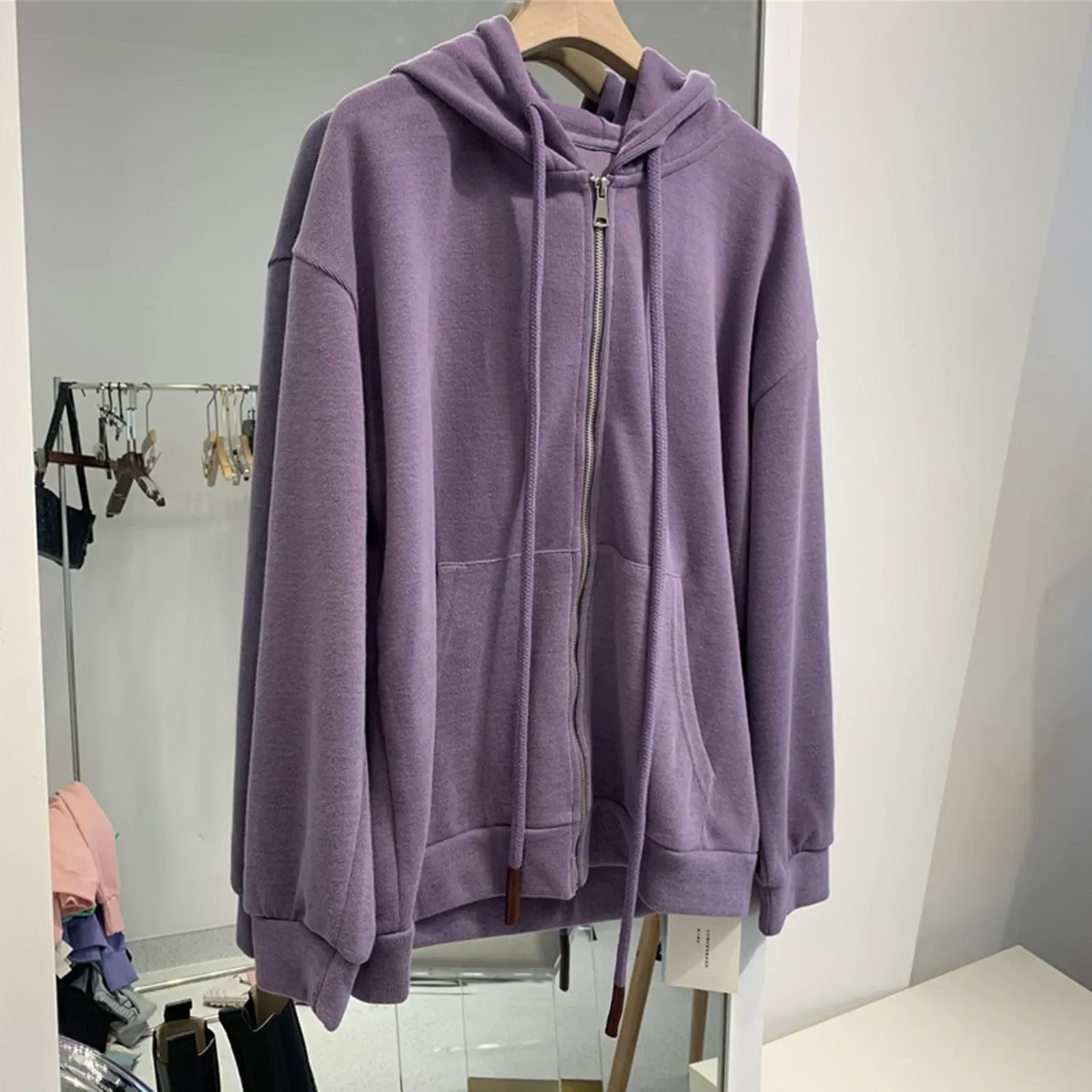 Y2k Zipper Hoodie Long Sleeve Purple Oversized Jacket Hoodie Drawstring Harajuku Black Loose Sweatshirt hoodies