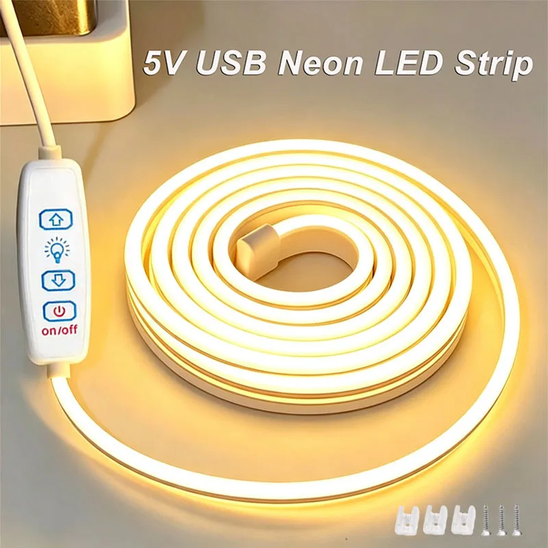 5V USB Neon LED Strip Light With 3key Dimmer Silicone Neon Rope Light DIY Flexible Ribbon Lamp For Room Decoration