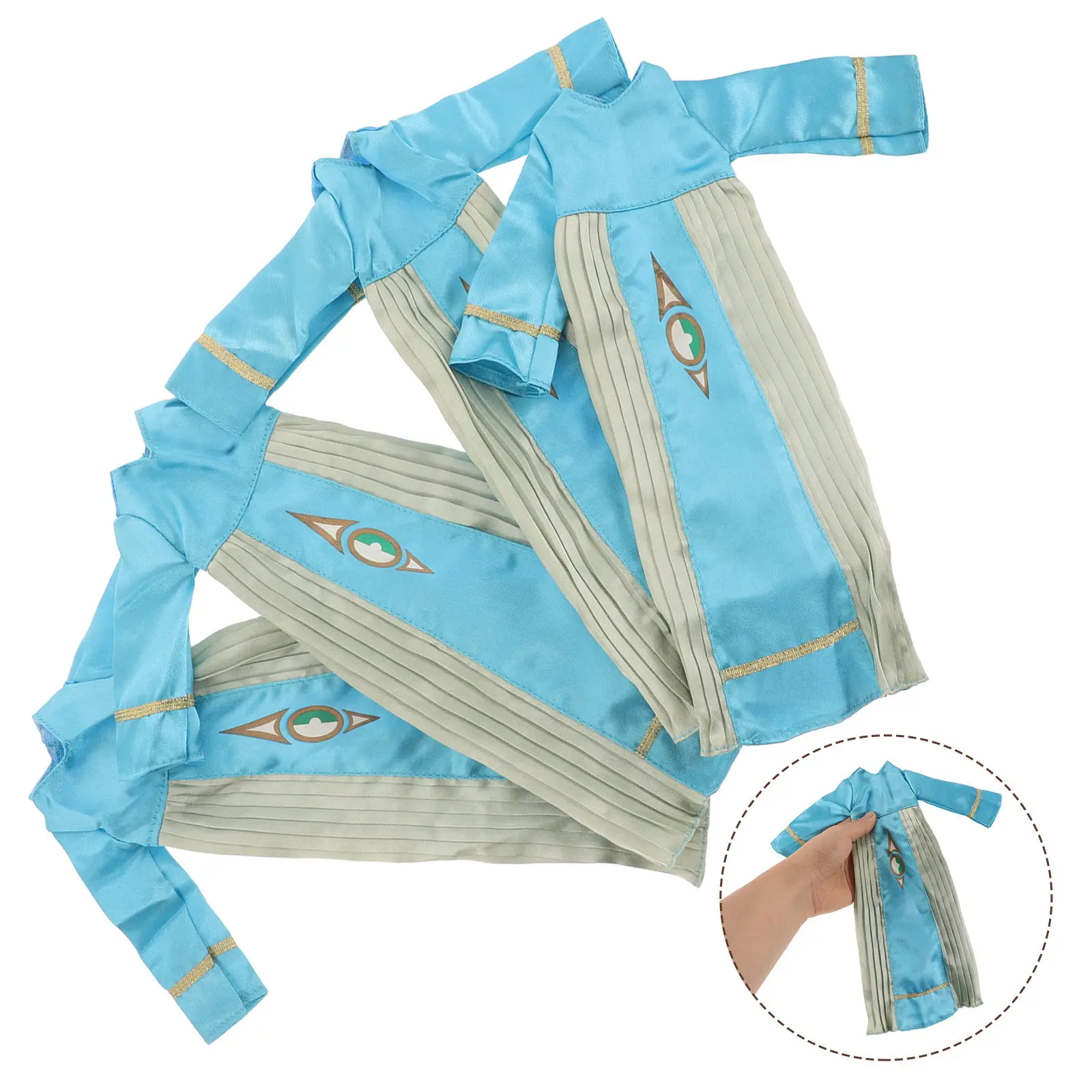 

4Pcs Islamic Wardrobe Clothes Baby Blue Muslim Thobe Robe Set for 11 Inch Modest Eid Dress-Up Garments Arabic Girl Outfit