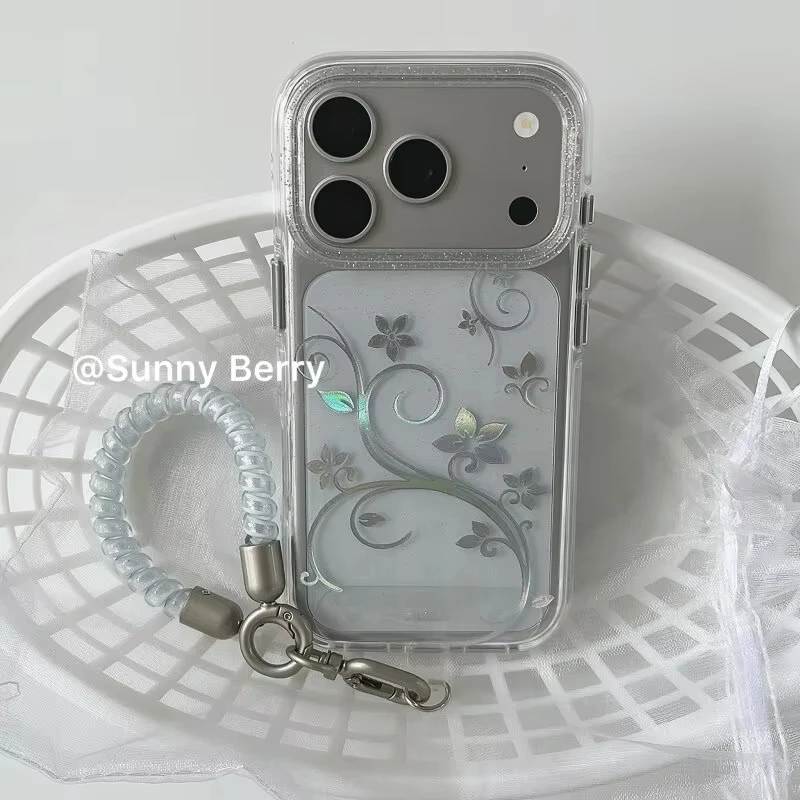 Fashion Simple Flower Vine Y2K Glitter Phone Case For iPhone Ultra 18 11 12 13 14 15 16 17 AIR Pro Max XS Plus MINI Bumper Cover view 3