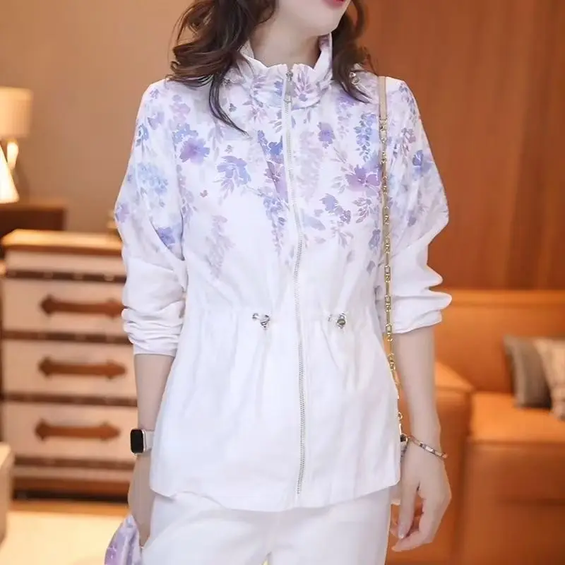 2027 Summer New Commuter Coat Ladies Joker Hooded Sunscreen Jacket Women's Loose Outcoat Fashion Design Sense Overcoat Print Top