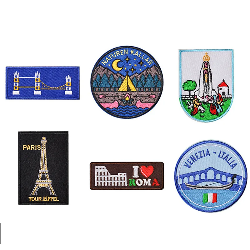 Eiffel Tower Iron On Patches On Clothes Stripes DIY Go Camping Embroidered Patches For Clothing Thermoadhesive Badges Accessory