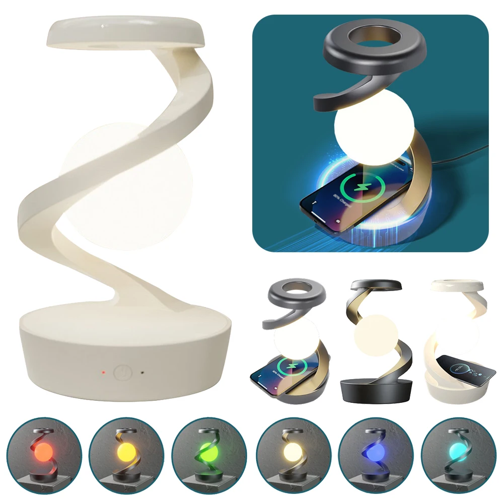 Floating and Spinning in Air with LED Moon Lamp 3D Levitating Ball Lamp RGB with Wireless Phone Charger Floating Moon Table Lamp