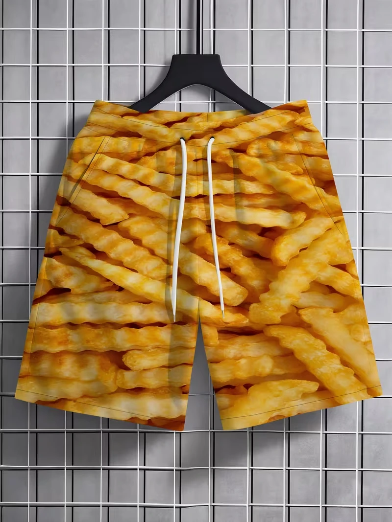 Delicious Food Full Printed Mens Shorts Unisex Streetwear Fries Burger Printed Shorts Summer Beach Harajuku Casual Shorts Trunks