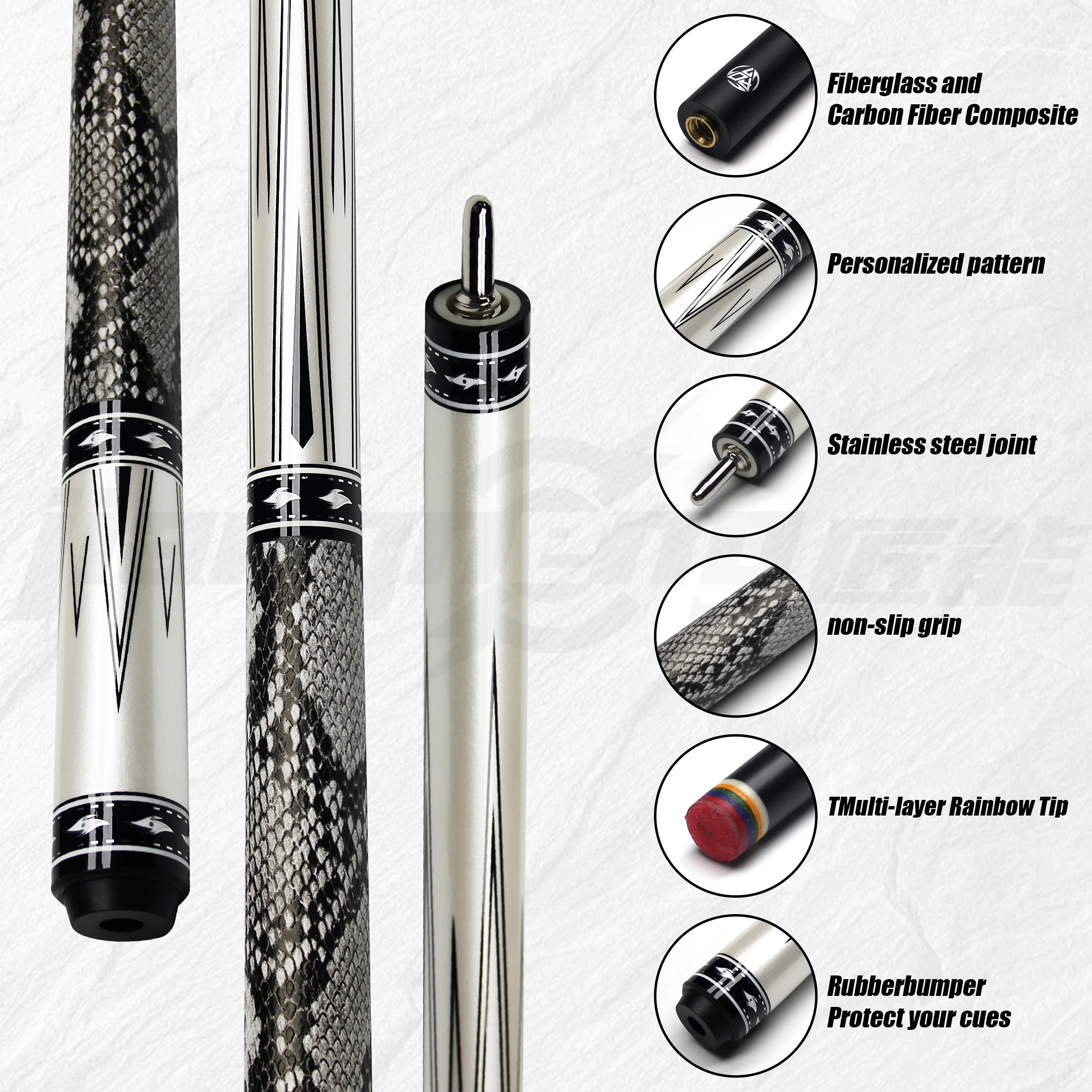 57,56 Zoll Viper Tech Grip Snooker Pool Queue aus Kohlefaser, Professioneller Billardqueue 10/11,5/13mm Präzisionsstab für Carambol, von Anfängern bis Profis – Detail 1