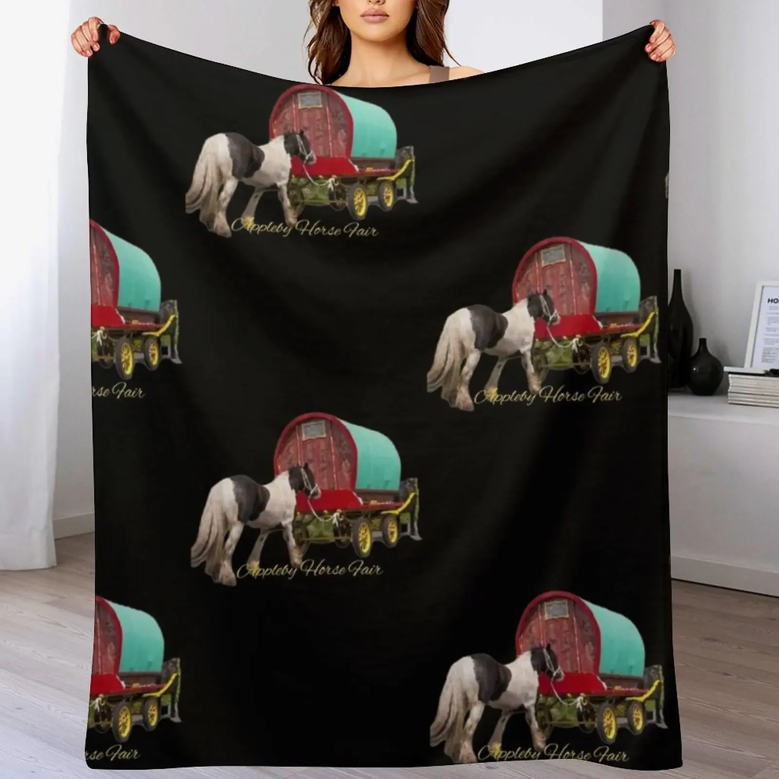 horse drawn caravan, Appleby fair Throw Blanket Quilt Luxury St valentine gift ideas Blankets