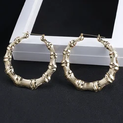 VIVILADY Punk Big Statement Bamboo Round Hoop Earrings Women Gold Color Basketball Wives Bijoux New Boho Jewelry Party Gift