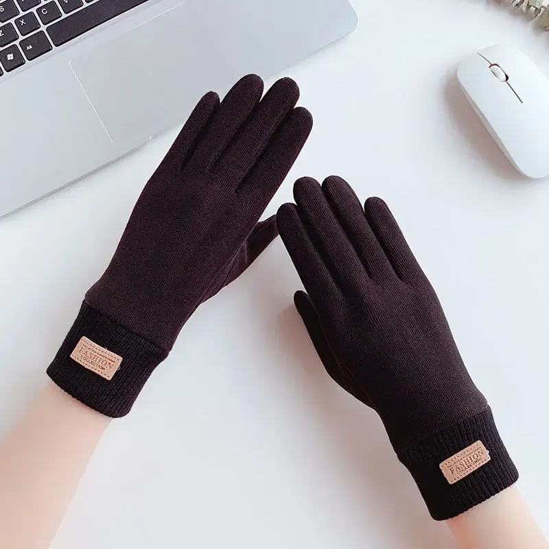 Guantes de invierno para mujer, manoplas gruesas con pantalla táctil, Color sólido, cálidos, para conducir, dedos completos