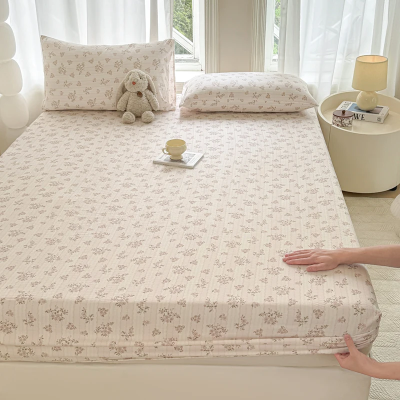 Weiche Bettwäsche im Blumenstil, Bettdecke, elastisches Bettwäsche für Zuhause, rutschfestes Spannbetttuch, Gia бе Diego Diego (Kissenbezug, Need Order)