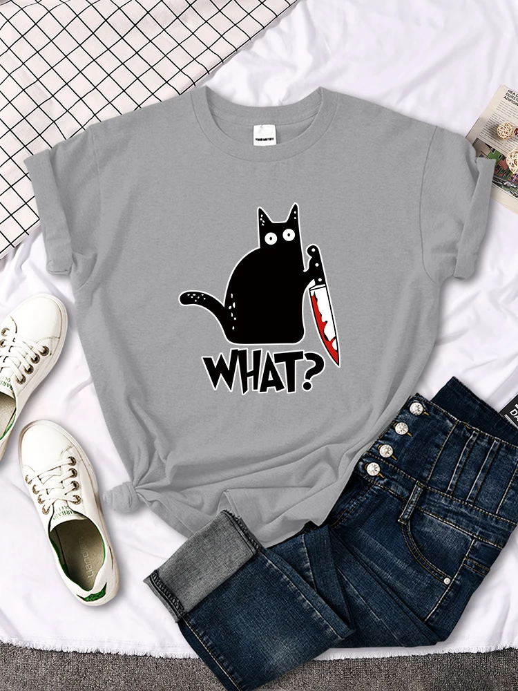 Woman T-Shirt Little Black Cat And Knife Women\'s T-Shirts Hip Hop Harajuku T Shirts For Woman Short Sleeve Fashion Tee Shirts