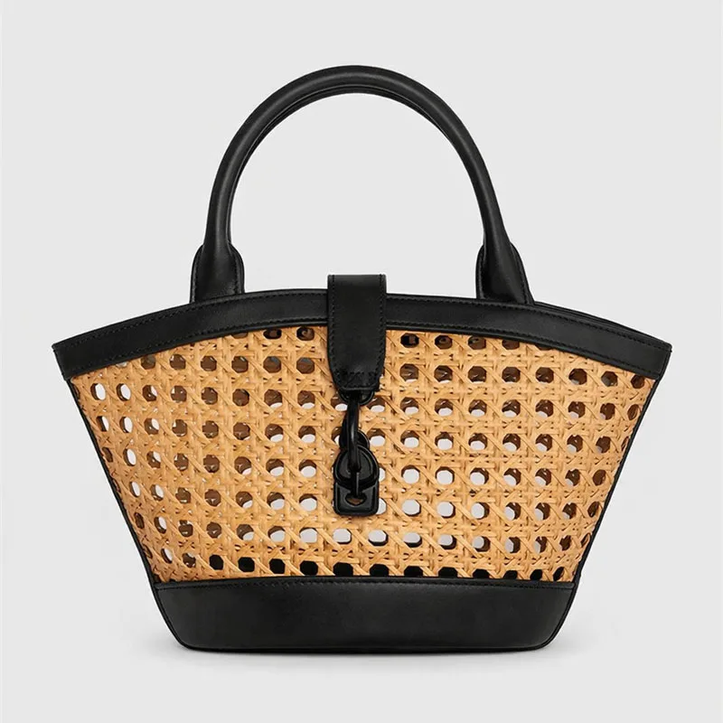 Tote Bag Women Hollow Cutout Logo Drawstring Bucket Design Top Handle Shoulder Handbag Large Capacity Daily Shopping Purse - view 3