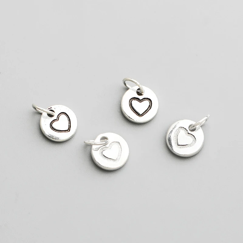 1pc 925 Sterling Silver Simple Round Heart Card Charms 7mm Ins Jewelry Silver Decor Pendants DIY Bracelets Necklace Findings