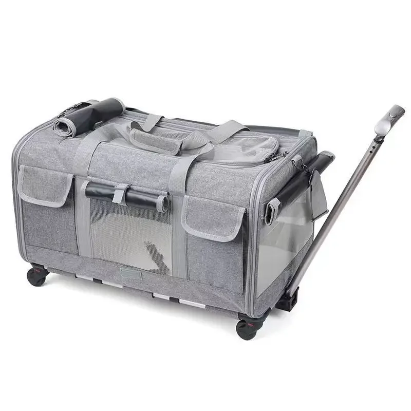 Detachable and Foldable Trolley Case with Universal Wheels and Large Capacity for Pets