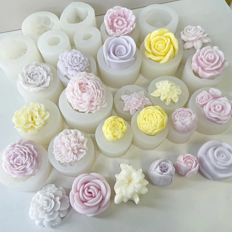 Romantic Rose Flower Candle Making Tool Tulip Resin DIY Soap Silicone Mold Lotus Chocolate Peony Cake Decor Valentine\'s Day Gift