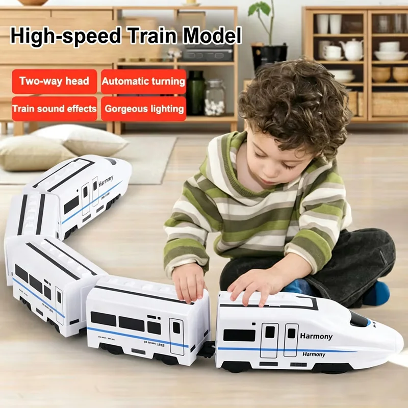 New DIY Simulation High-speed Railway Train Toy Electric Sound and Light Model Train Educational Toys Children's Christmas Gifts