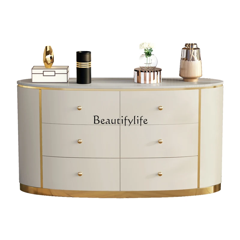 

Light luxury bedroom TV cabinet Living room storage bucket cabinet Oval rock slab drawer cabinet