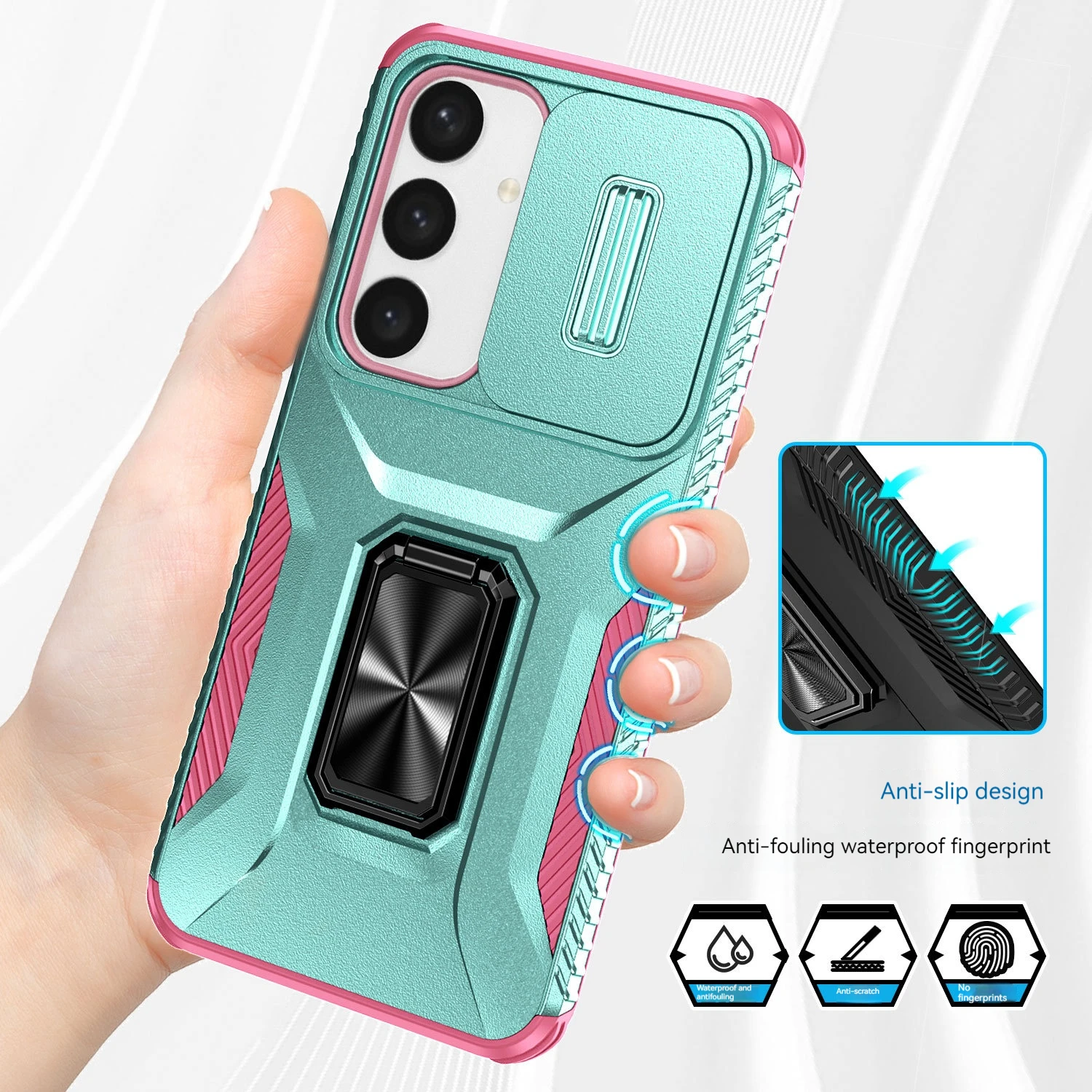 For Samsung Galaxy A155G A34 A05S A54 Metal Rotating Bracket Phone Case, S25 S24 S23 Ultra Sliding Window Protective Back Cover