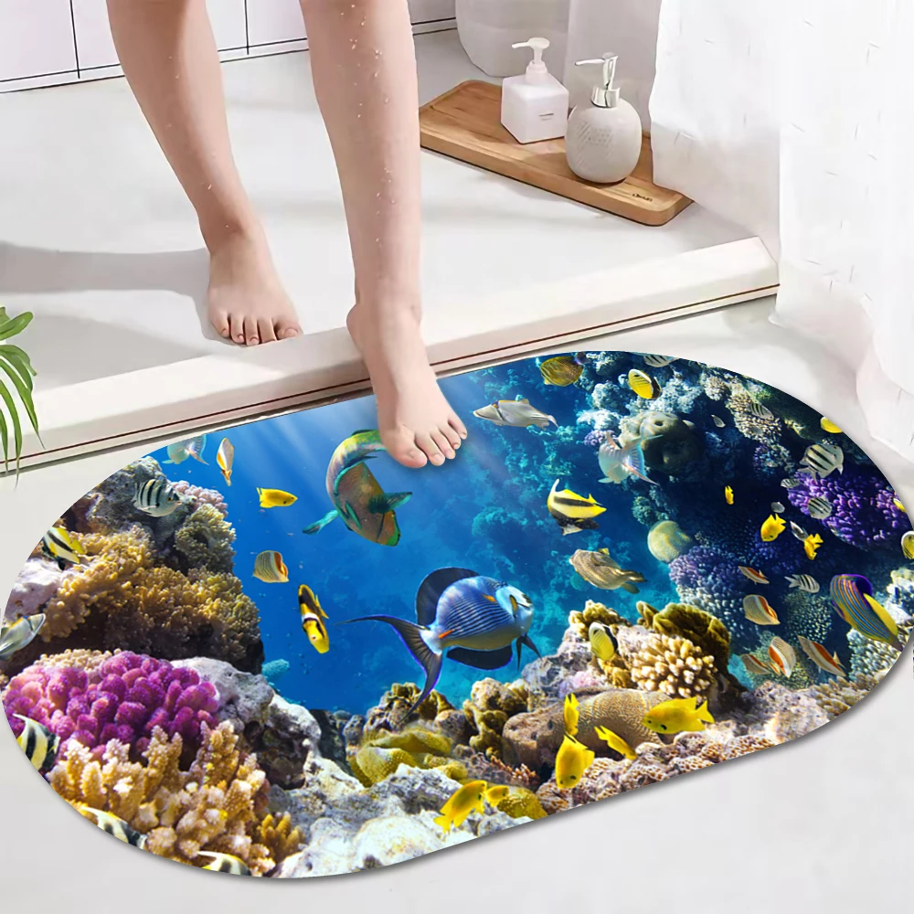 Shoal of Marine Fish Absorbent Bath Mat Quick Drying Bathroom Rug Non-slip Entrance Doormat Floor Mats Toilet Carpet Home Decor