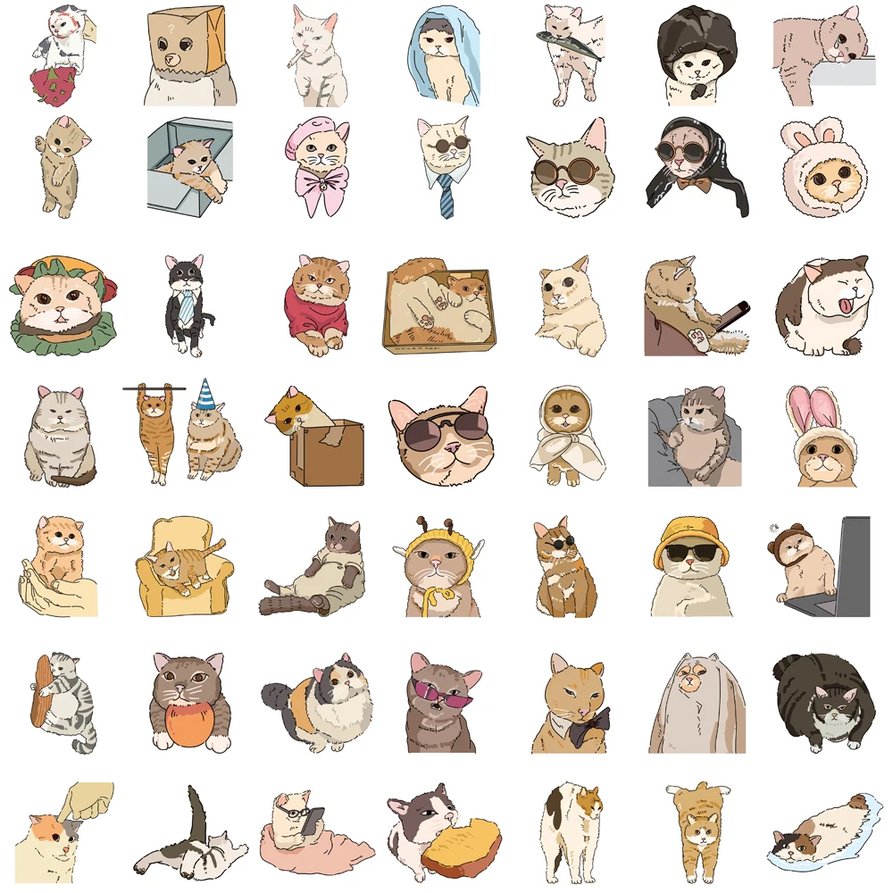 50/100 pçs expressão de gato adesivos dos desenhos animados estética criativo engraçado portátil bagagem café bicicleta graffiti adesivos à prova dwaterproof água ﻿