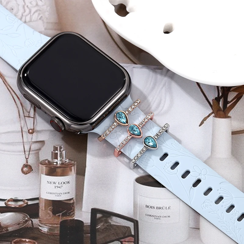 حلقة السحر مجموعات ل Iwatch حزام قطرة الماء مجوهرات على شكل قلب سحر ل أبل ساعة سيليكون سوار الزخرفية مسمار مسمار