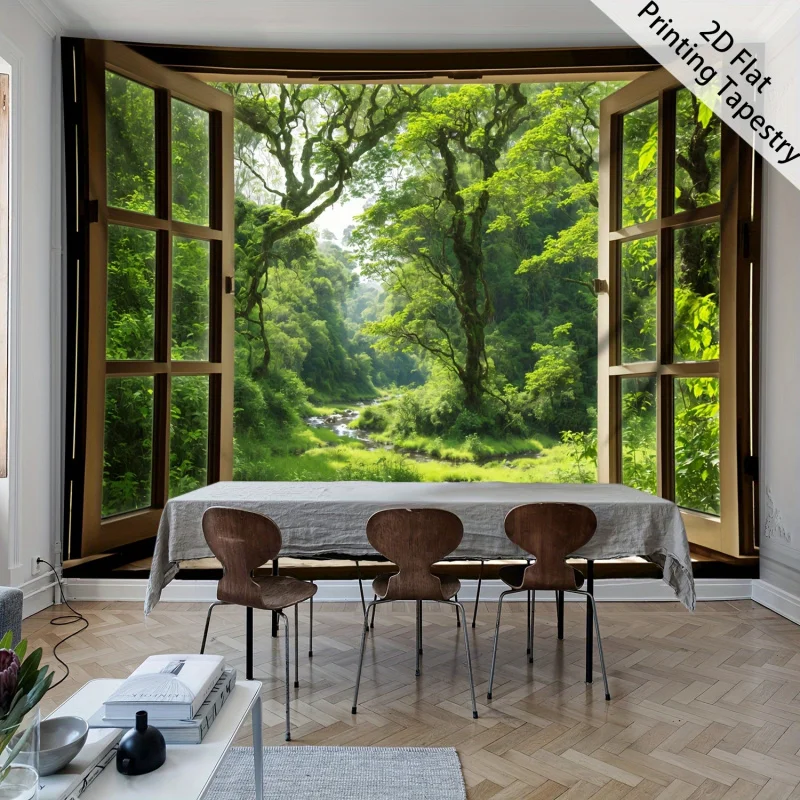 VIKAMA Dense Forest Landscape Tapestry Polyester Fiber Wall Hanging Living Room Bedroom Office Room Decoration Items