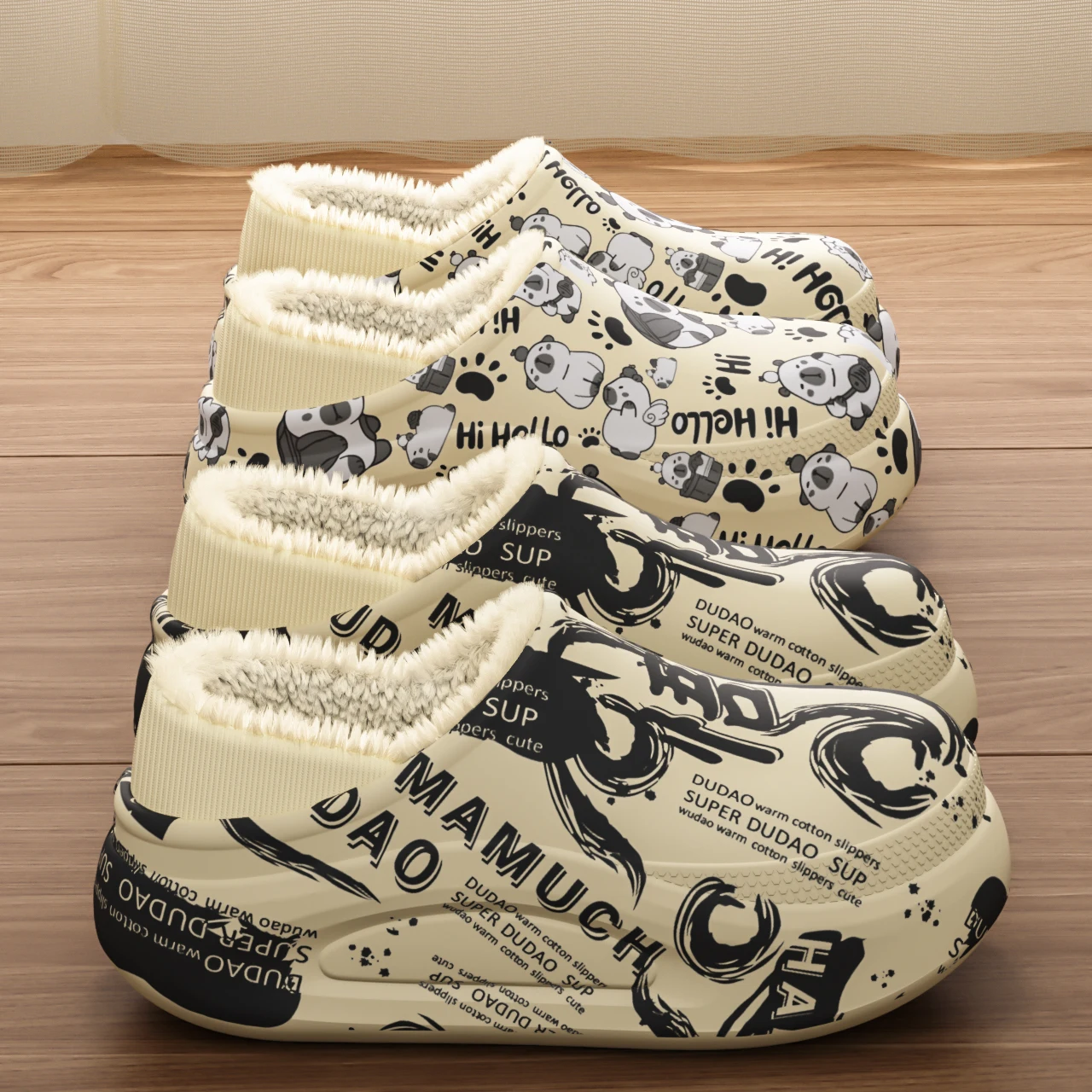 أحذية وشباشب جرافيتي عصرية للشتاء، شباشب منزلية دافئة ومضادة للانزلاق ونعل سميك، أزياء شخصية للرجال والنساء