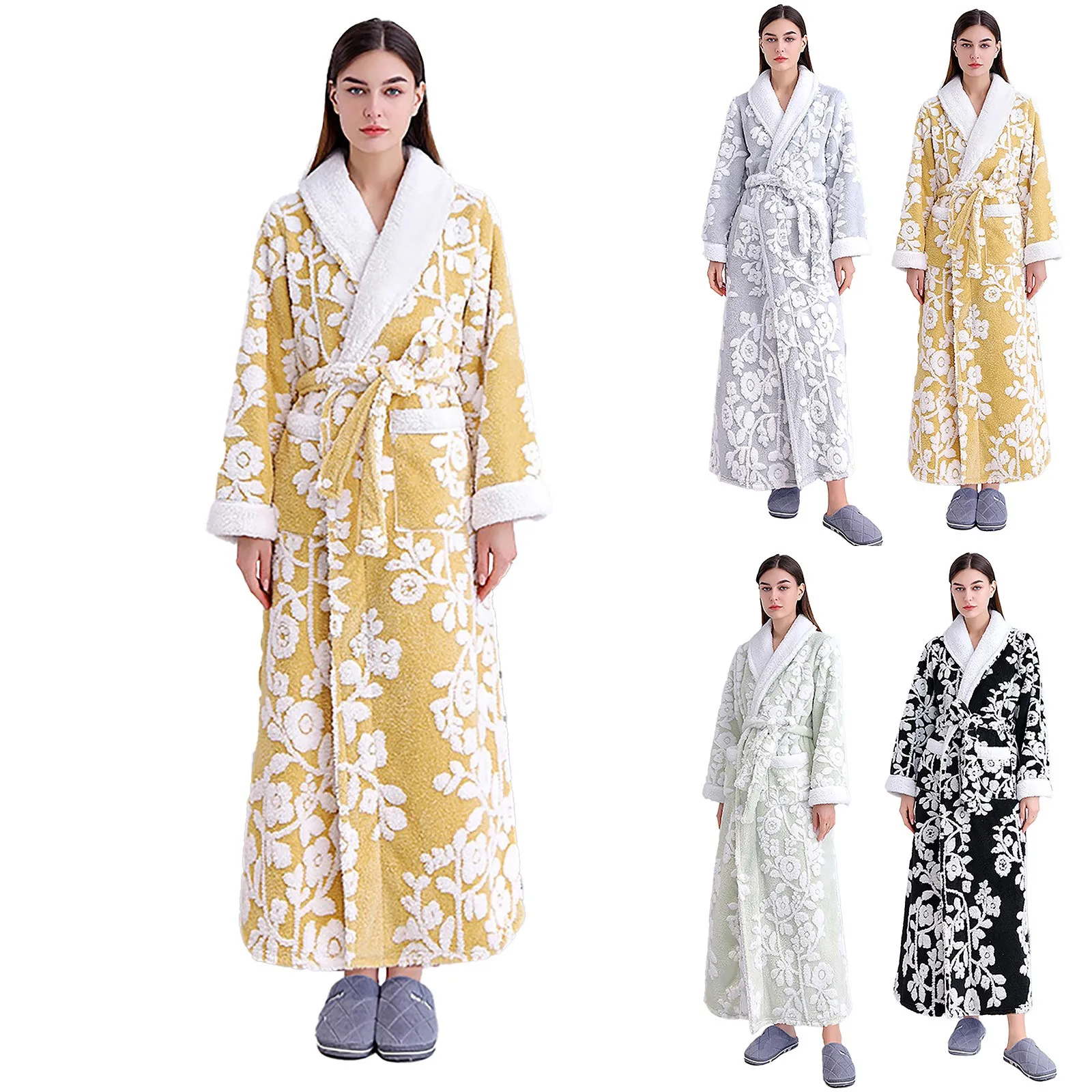 Women Flannel Bathrobe Plush Coat Winter Cozy Housecoat Loungewear Comfortable Thicken Warm Casual Sleepwear Soft Nightgown Spa