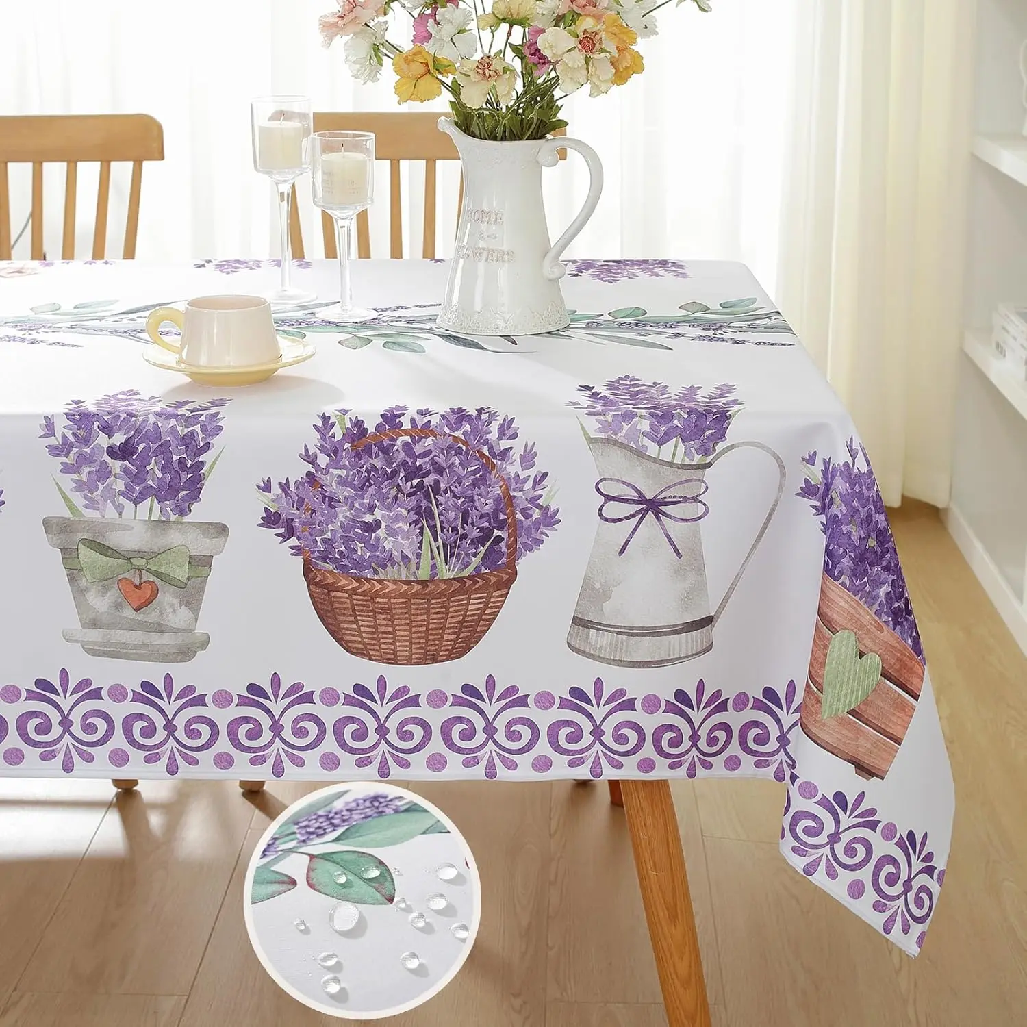 Spring Lavender Floral Waterproof Tablecloth Wedding Party Decorations Washable Rectangle Table Cloth Kitchen Dining Table Decor