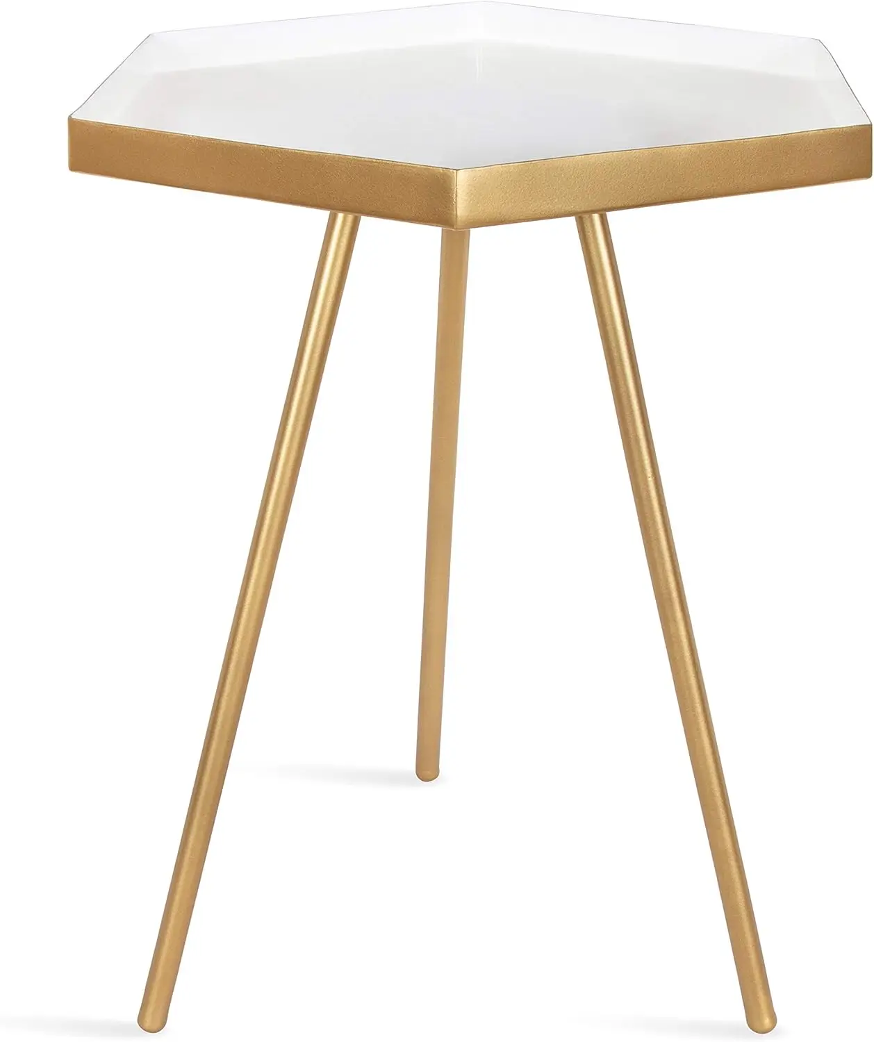 

Современный шестиугольный приставной столик Kashvi, 14 x 14 x 20 дюймов, белый с золотом, геометрический акцентный столик в современном стиле